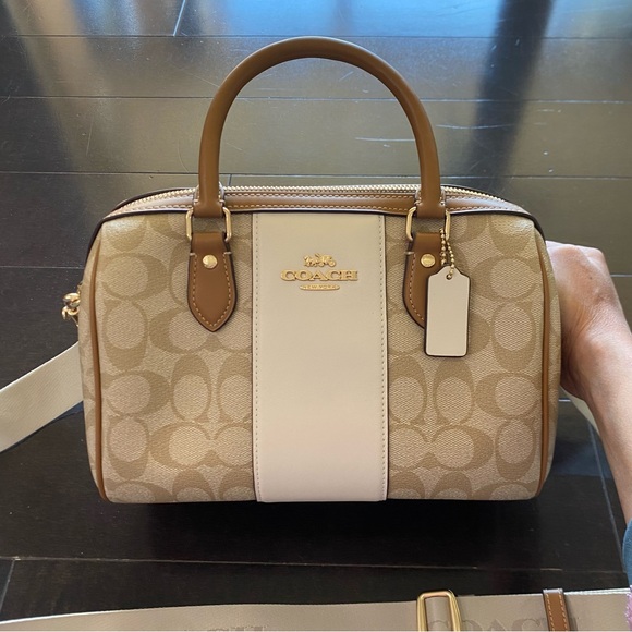 Coach Rowan Satchel in Signature Canvas with Stripe - Picture 2 of 13